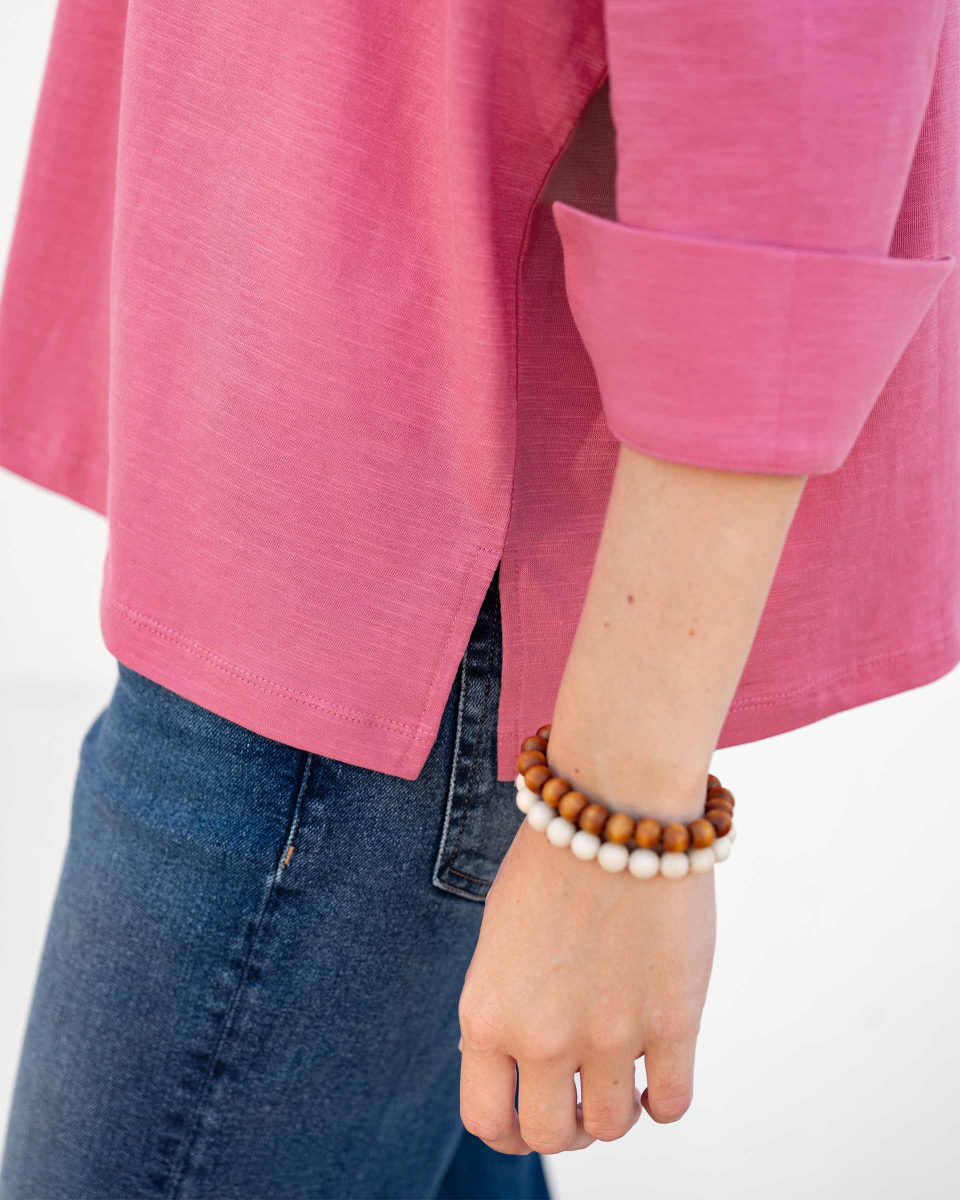 Women's Pink V-neck Cuff Tee for Fall