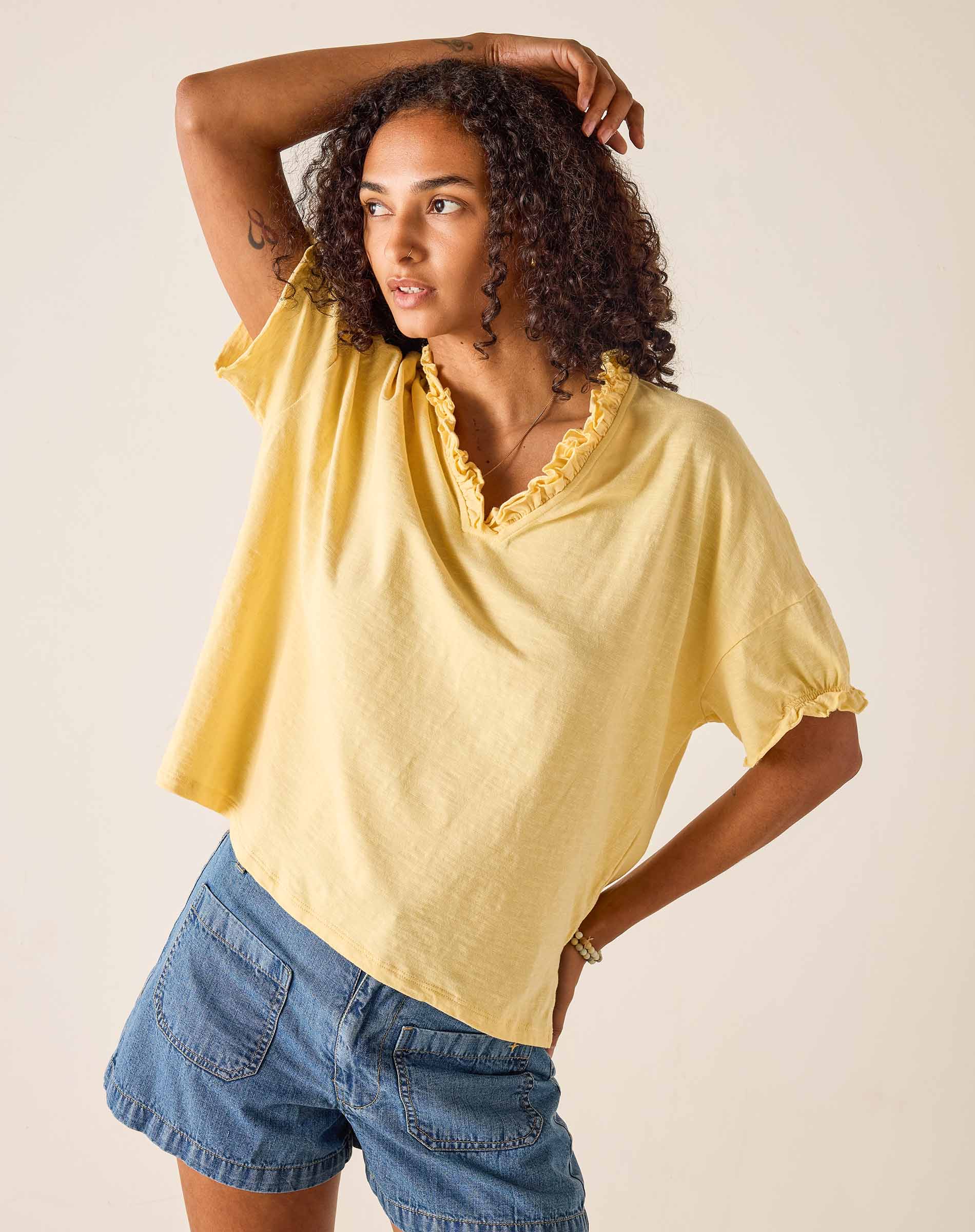 Amelia Short Sleeve Ruffle Tee by MERSEA | Everyday Classic