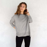 Women's One Size Gray Sweater with Blue Hearts on Sleeve