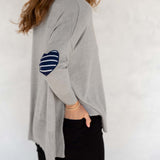 Women's One Size Gray Sweater with Blue Hearts on Sleeve