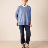 MERSEA women's travel-friendly ocean blue knit sweater with a small heart detail and long sleeves.