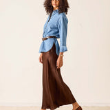 Chocolate brown satin Arles skirt