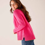 MERSEA women's travel-friendly vibrant pink relaxed-fit knit sweater with ribbed cuffs and hem.