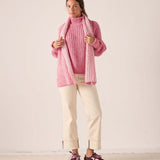MERSEA women's travel-friendly softy pink and white striped knit sweater with ribbed texture.