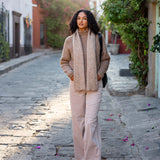 Ladies' travel-ready beachstone oversized knit sweater with ribbed details