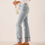Cloud Nine light blue straight-leg denim jeans featuring a relaxed fit and wide-leg silhouette with contrast stitching at the hem.