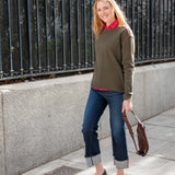 Dark wash denim straight-leg jeans with rolled cuffs in Rinse.