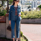 Women's Light Wash Thermal Straight Leg Jeans