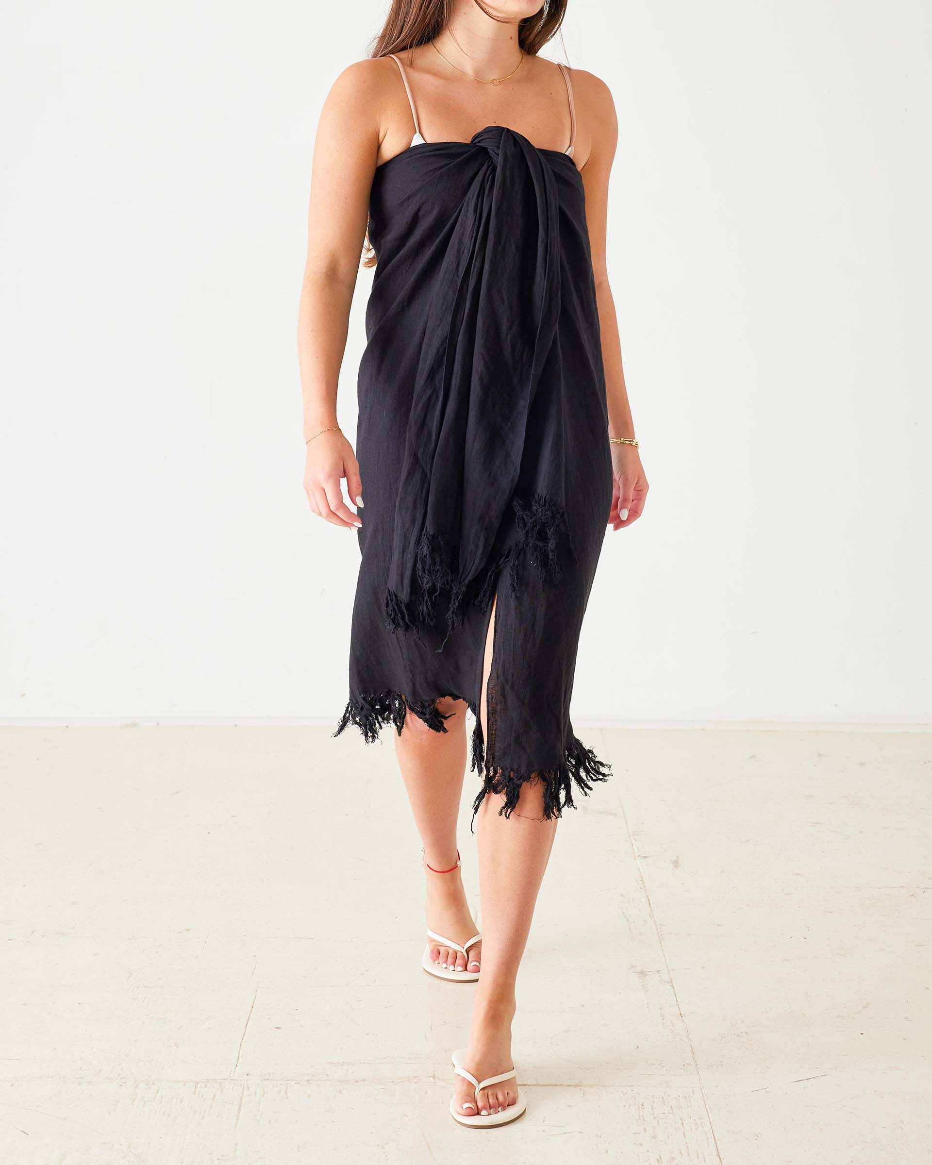 Black Linen Beach Wrap Worn 3 Ways