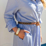 Women's Light Blue Linen Maxi Button Up Coverup Dress