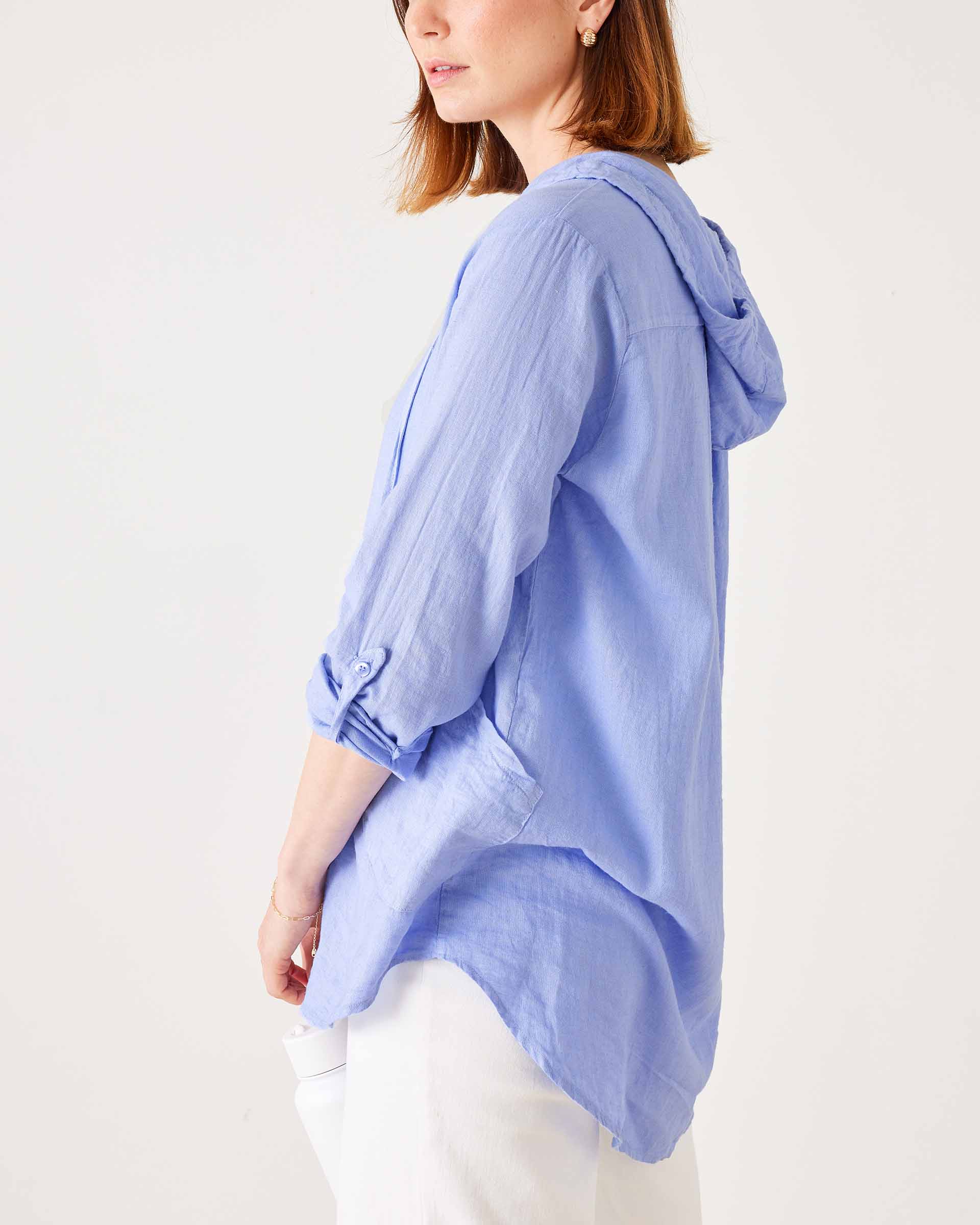 Women's Light Blue Linen Hoodie Tunic Coverup