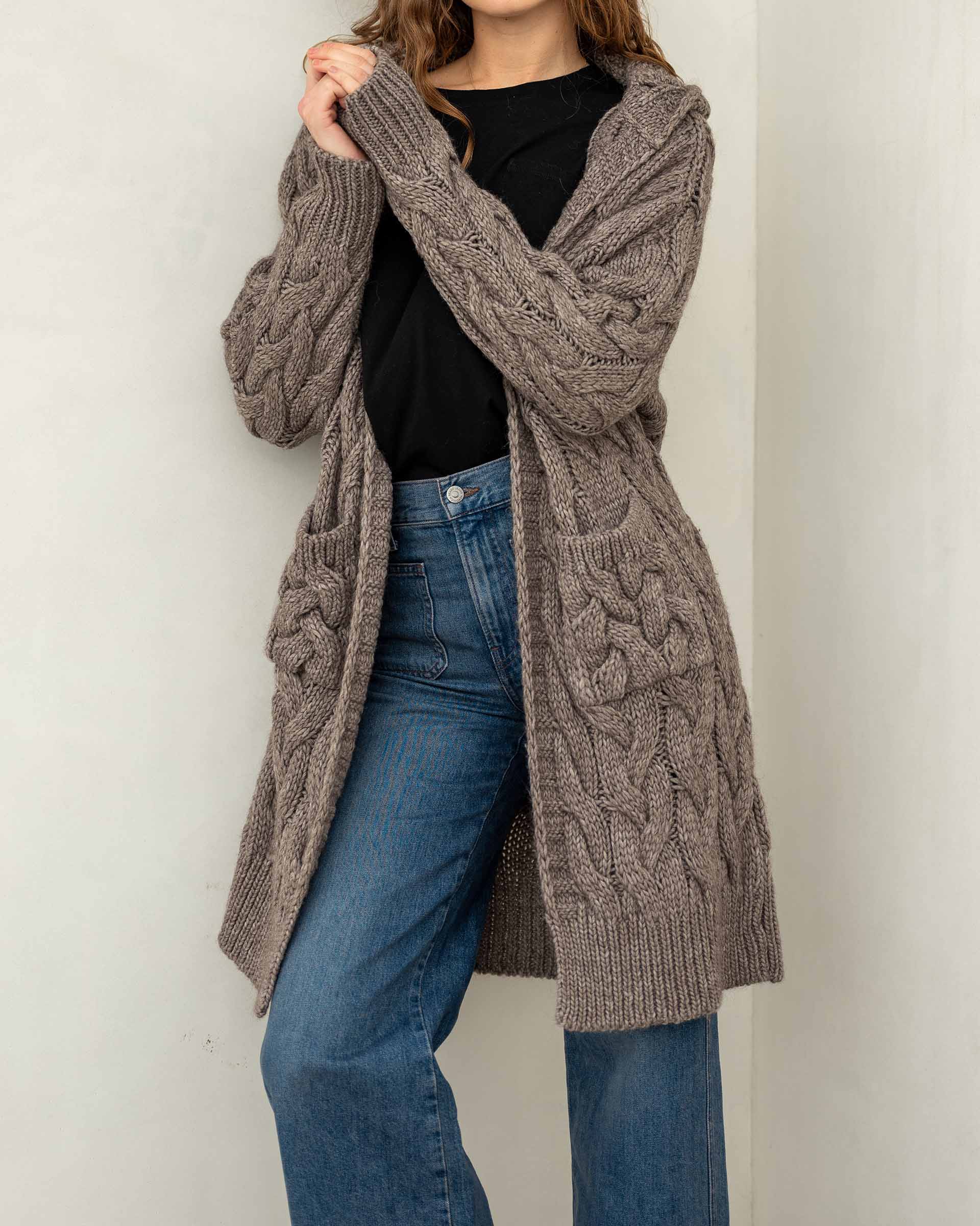 Women's Neutral Cozy Duster With Hood