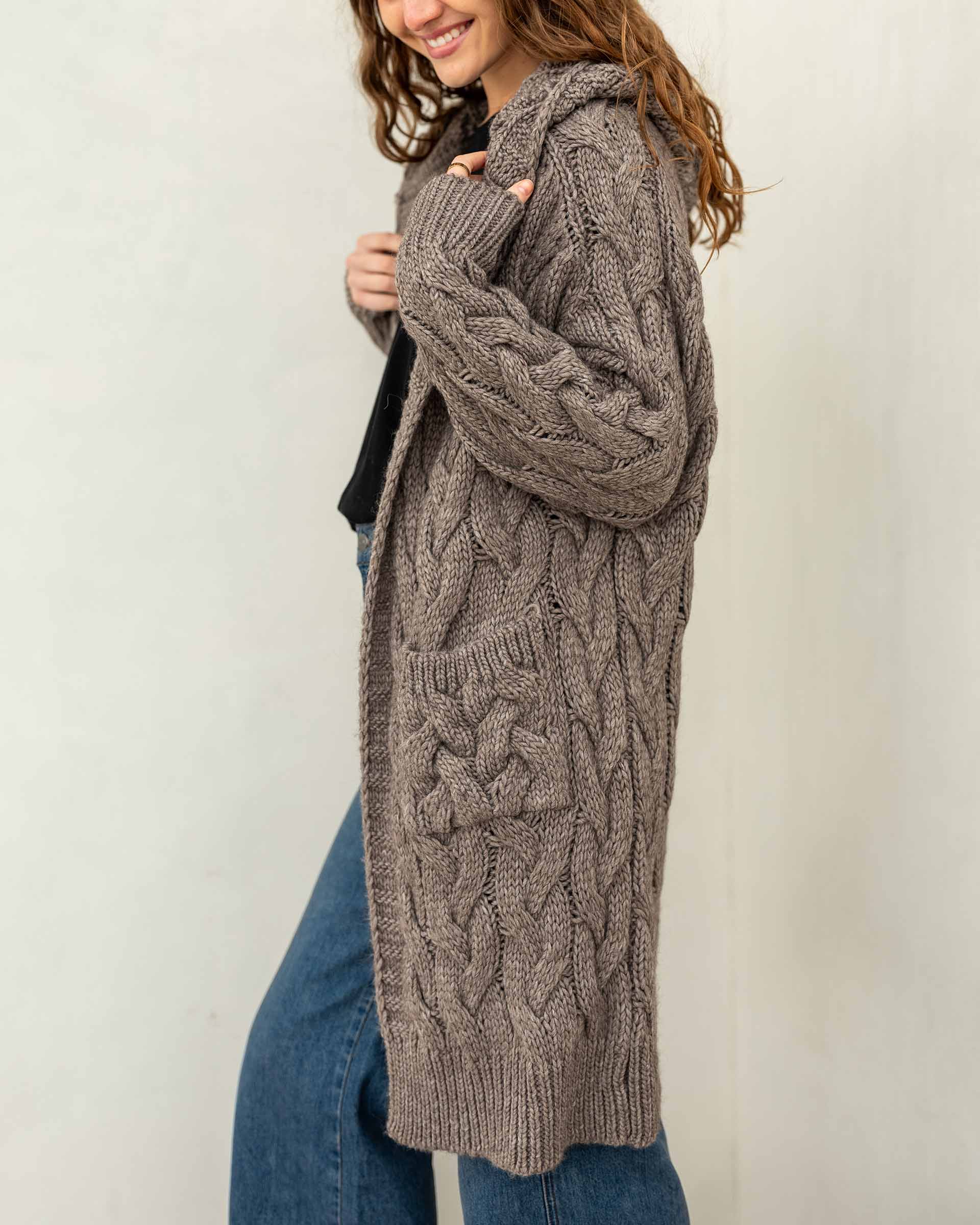 Women's Neutral Cozy Duster With Hood