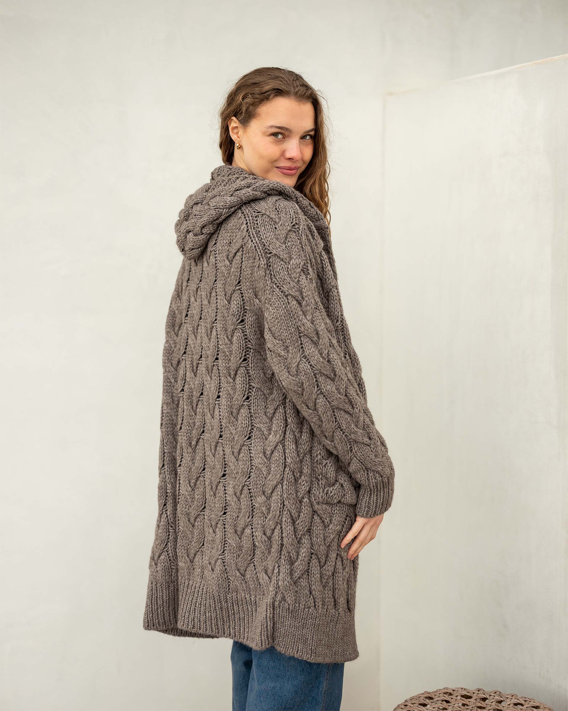 Women's Neutral Cozy Duster With Hood