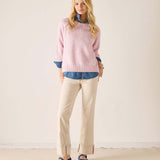 Women's travel-friendly bliss pink raglan knit sweater with a cozy textured finish.