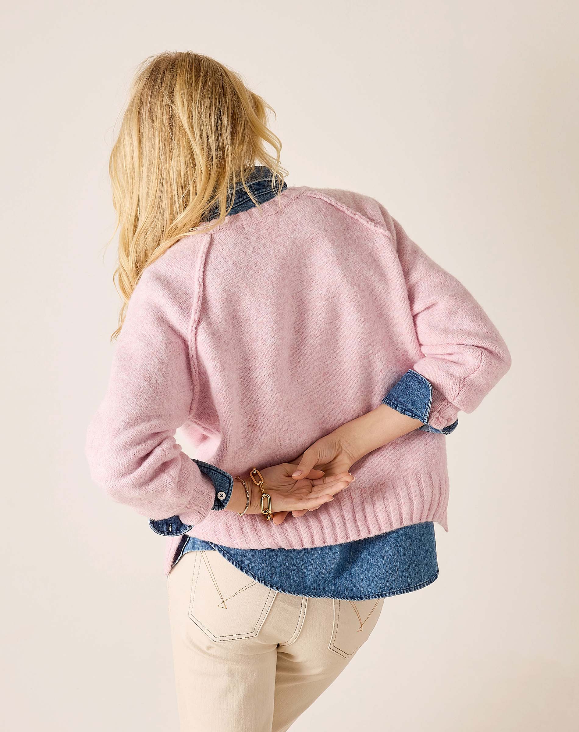 Bliss pink raglan sweater with a soft knit texture
