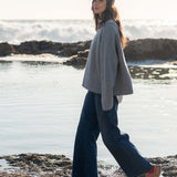Dovetail grey raglan sweater in a soft knit with dropped shoulders and relaxed fit.