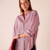 MERSEA ladies' travel-ready cardinal pinstripe button-up shirt in a relaxed fit.