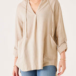 Women's Tan Linen Hoodie Tunic Coverup