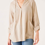 Women's Tan Linen Hoodie Tunic Coverup