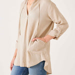 Women's Tan Linen Hoodie Tunic Coverup