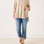 Women's Tan Linen Hoodie Tunic Coverup