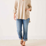 Women's Tan Linen Hoodie Tunic Coverup