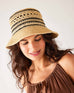 woman wearing calypso bucket hat looking down