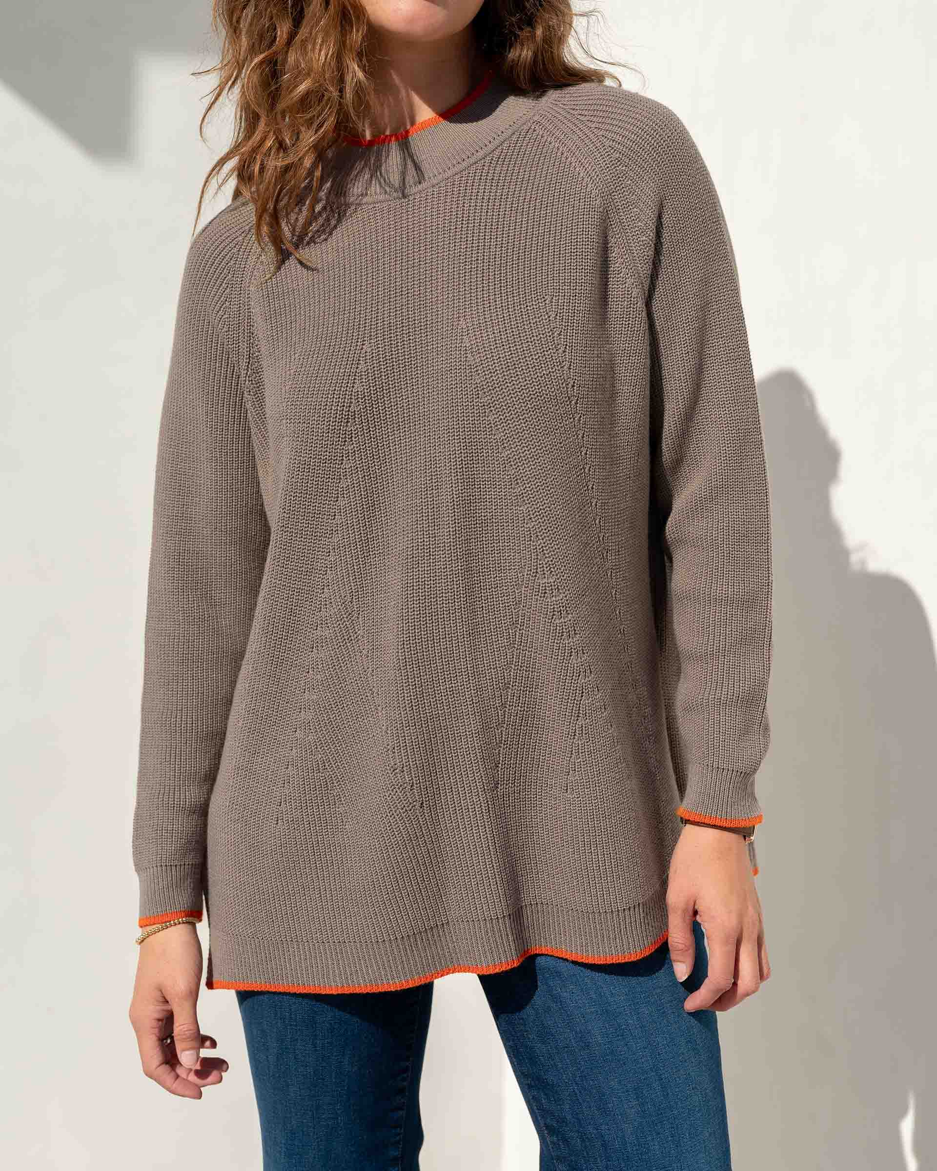 Women's Oversized Mockneck Sweater With Orange Contrast