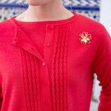 Chili red ruffle detail knit cardigan