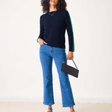 Women's Navy Green Striped Cashmere Sweater