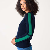 Women's Navy Green Striped Cashmere Sweater