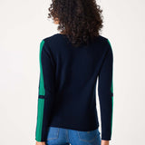 Women's Navy Green Striped Cashmere Sweater