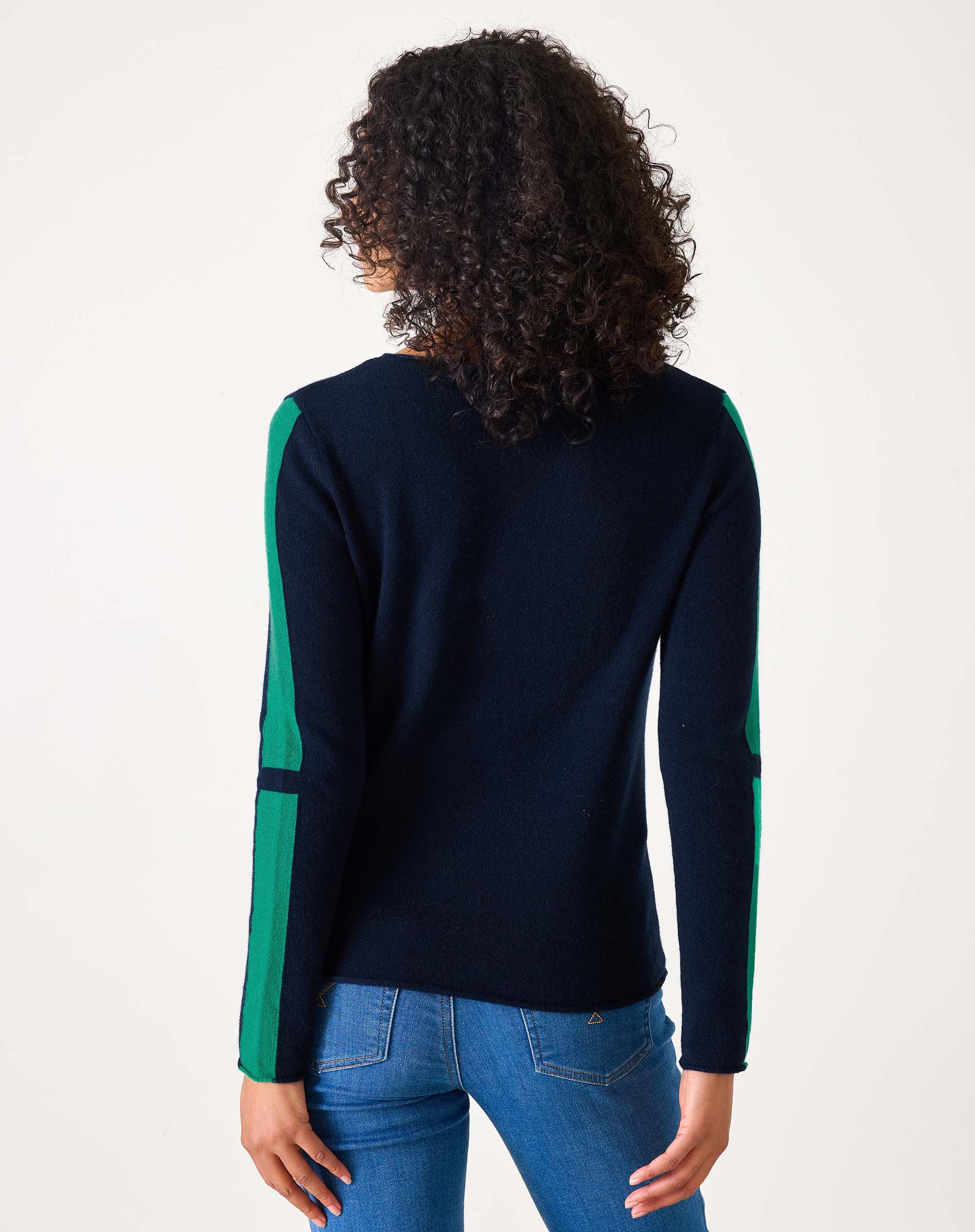 Women's Navy Green Striped Cashmere Sweater