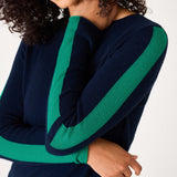 Women's Navy Green Striped Cashmere Sweater