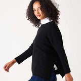 Black relaxed fit cashmere sweater with a soft knit finish.
