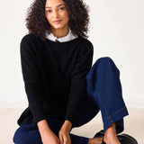 Black cashmere crewneck sweater.