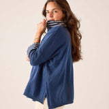 Yale blue relaxed-fit cashmere knit cardigan with stripe detail.