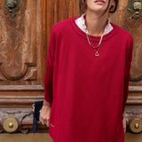 Wine pinkberry crewneck knit top with a contrast trim and long sleeves.