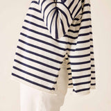 Navy and white striped sweater on a light background
