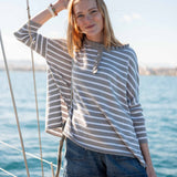 Grey striped cotton ruffle henley top