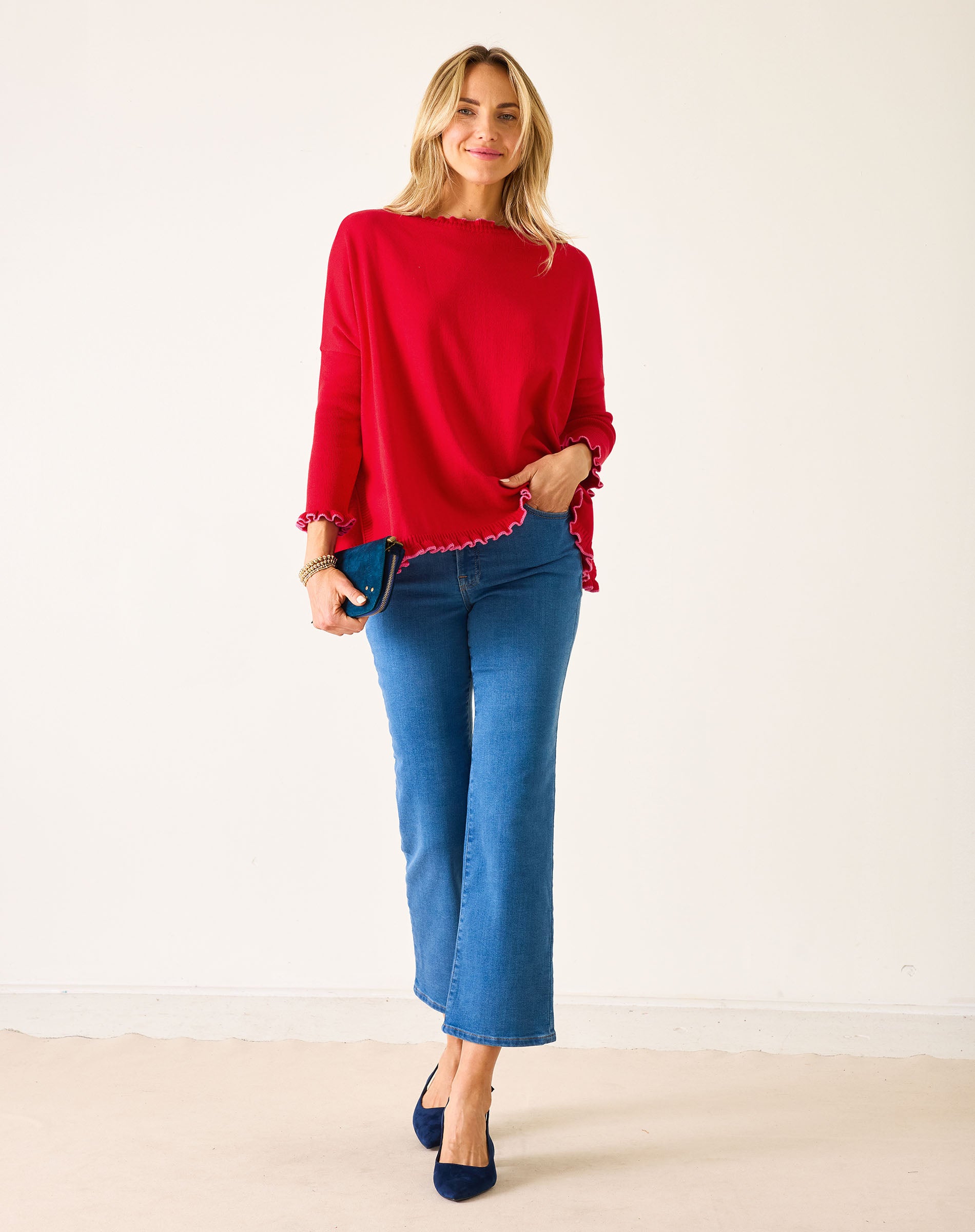 Women's Oversized Cotton Ruffle Holiday Sweater