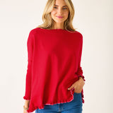 Women's Oversized Cotton Ruffle Holiday Sweater