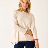 Women's Oversized Cotton Ruffle Holiday Sweater