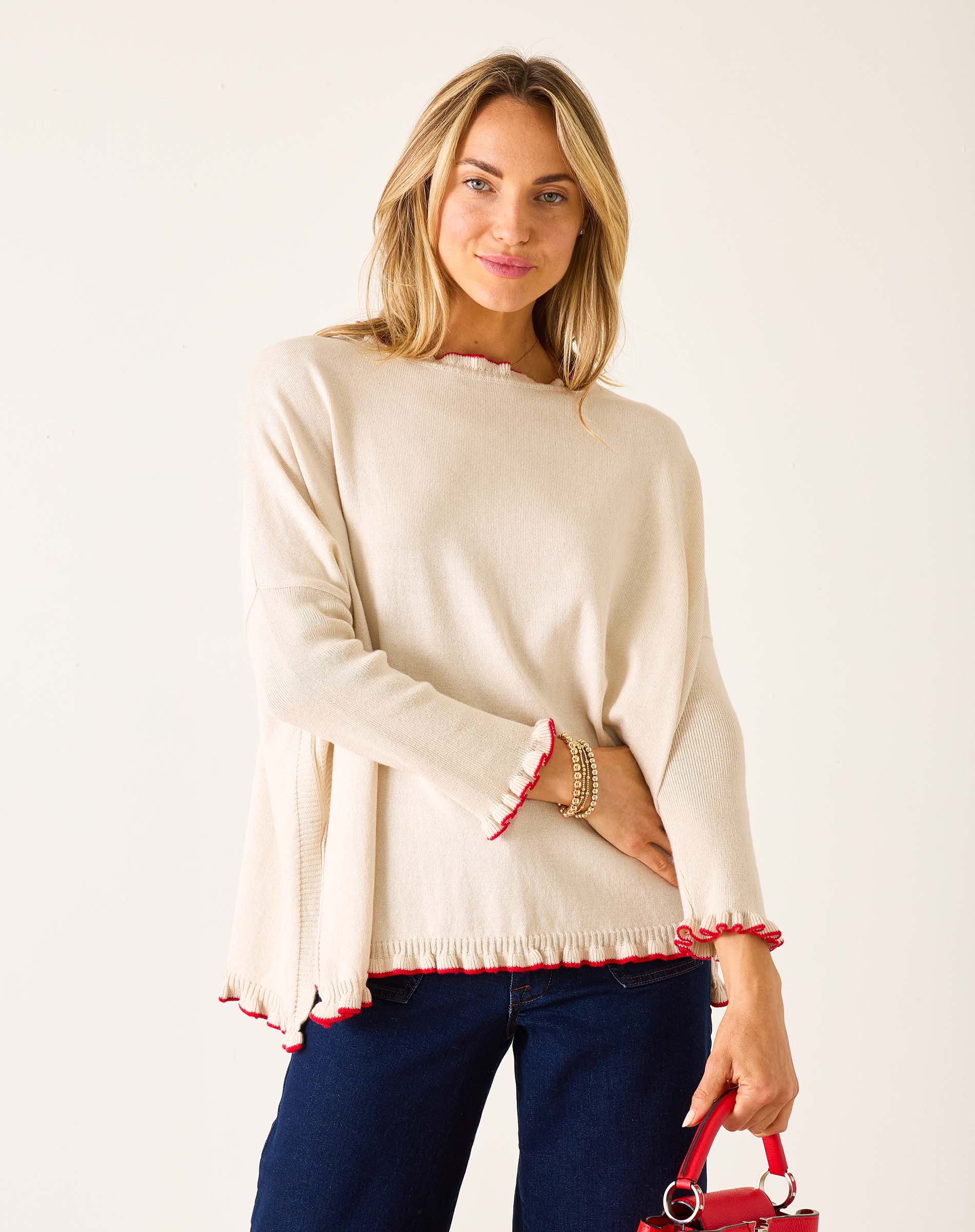 Women's Oversized Cotton Ruffle Holiday Sweater