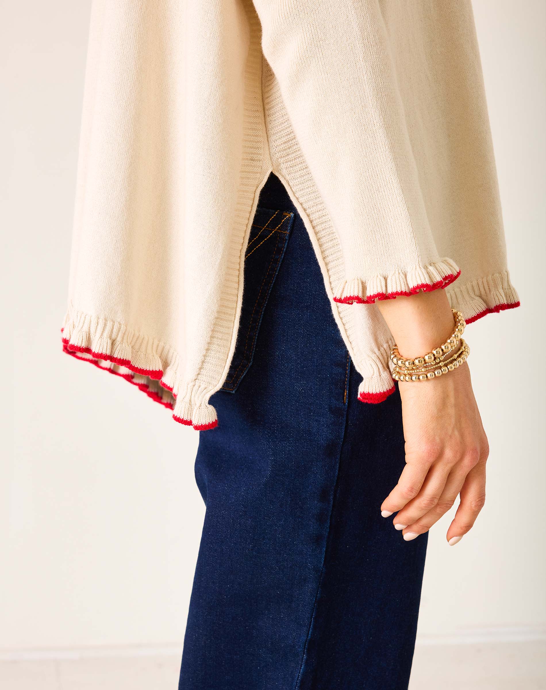 Women's Oversized Cotton Ruffle Holiday Sweater