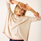 Women's Oversized Cotton Ruffle Holiday Sweater