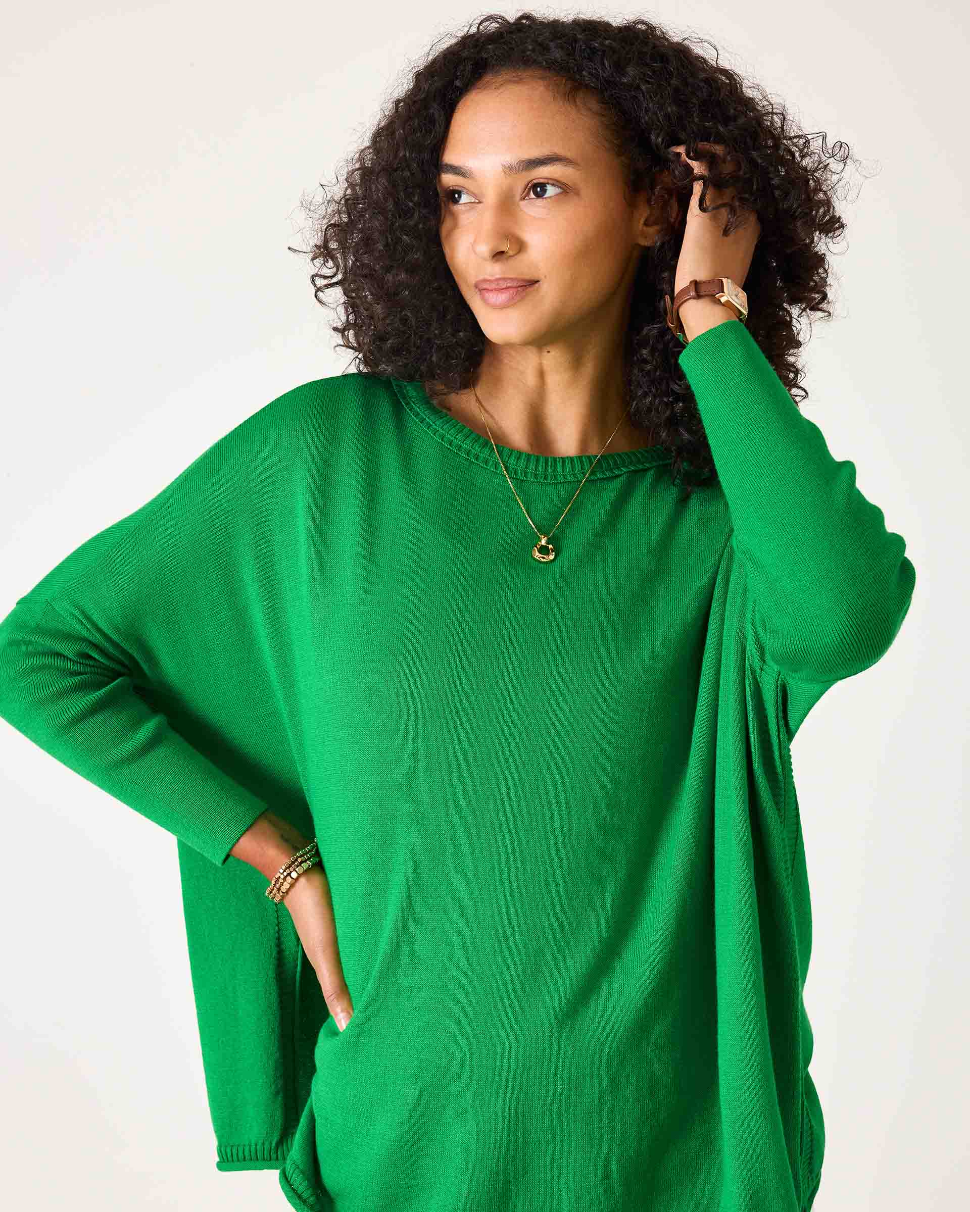 Women's Green Oversized Cotton Sweater