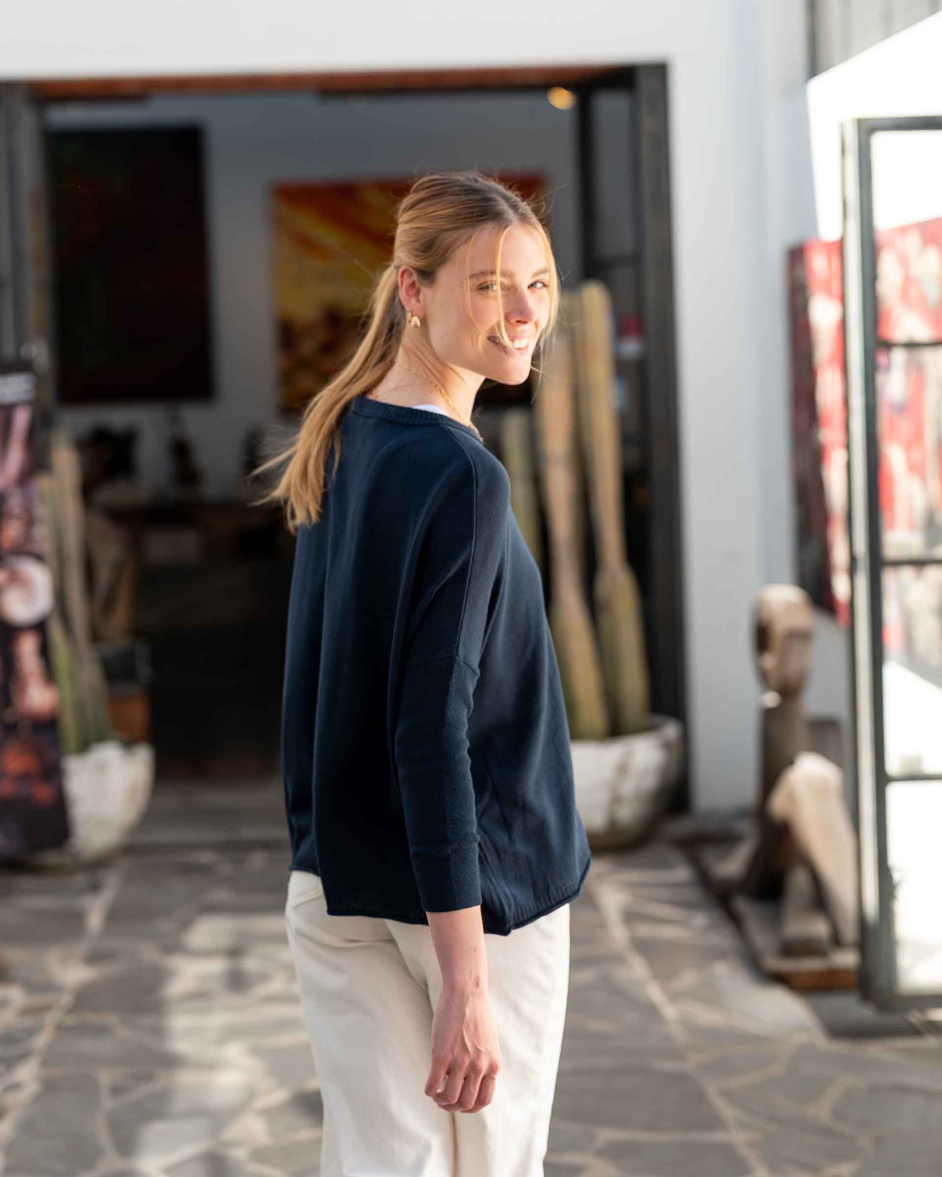 Women's Navy Oversized Cotton Sweater