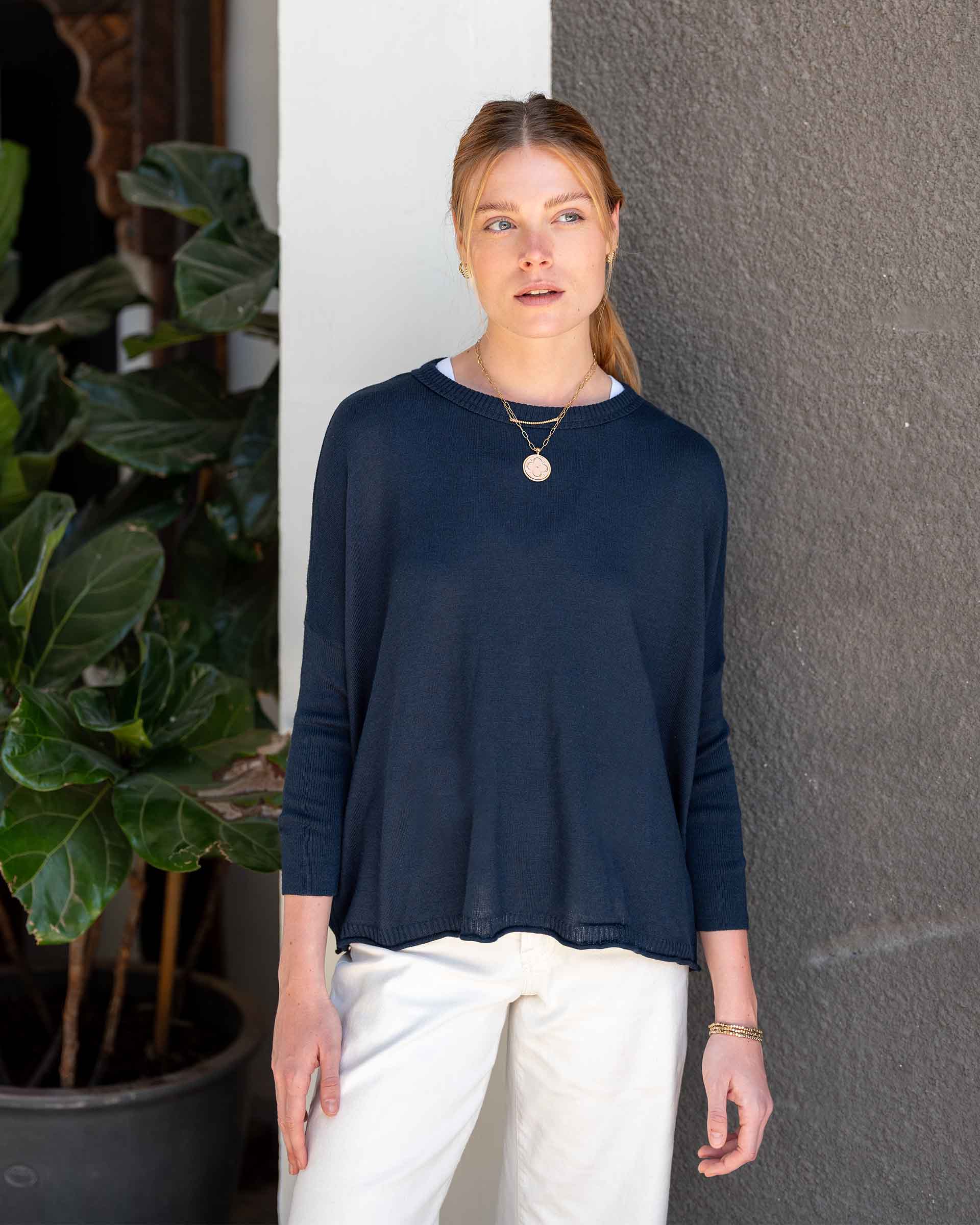 Women's Navy Oversized Cotton Sweater
